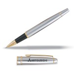 Brass Roller Ball Pen in Satin Chrome Finish Custom Imprinted