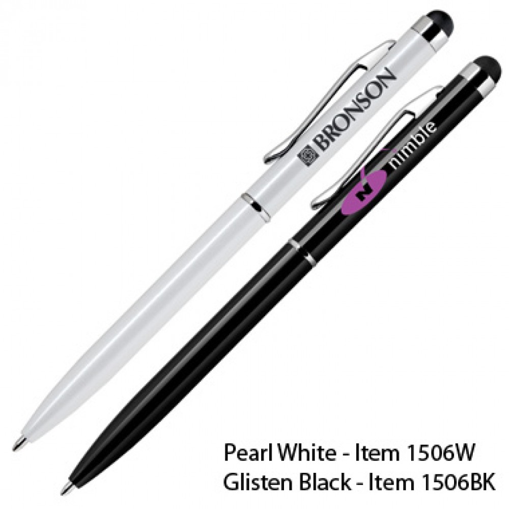 Aluminum Ball Point Pen and Stylus / Pearl White(engraved) Custom Imprinted