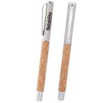 Logo Branded Cork Roller Cap-Off Rollerball Pen w/ Silver Accents