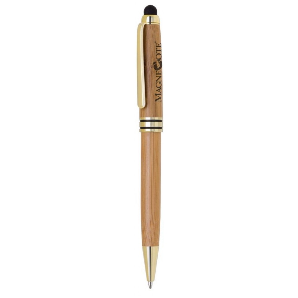 Bamboo Stylus & Ballpoint Pen w/Gold & Black Trim Logo Branded