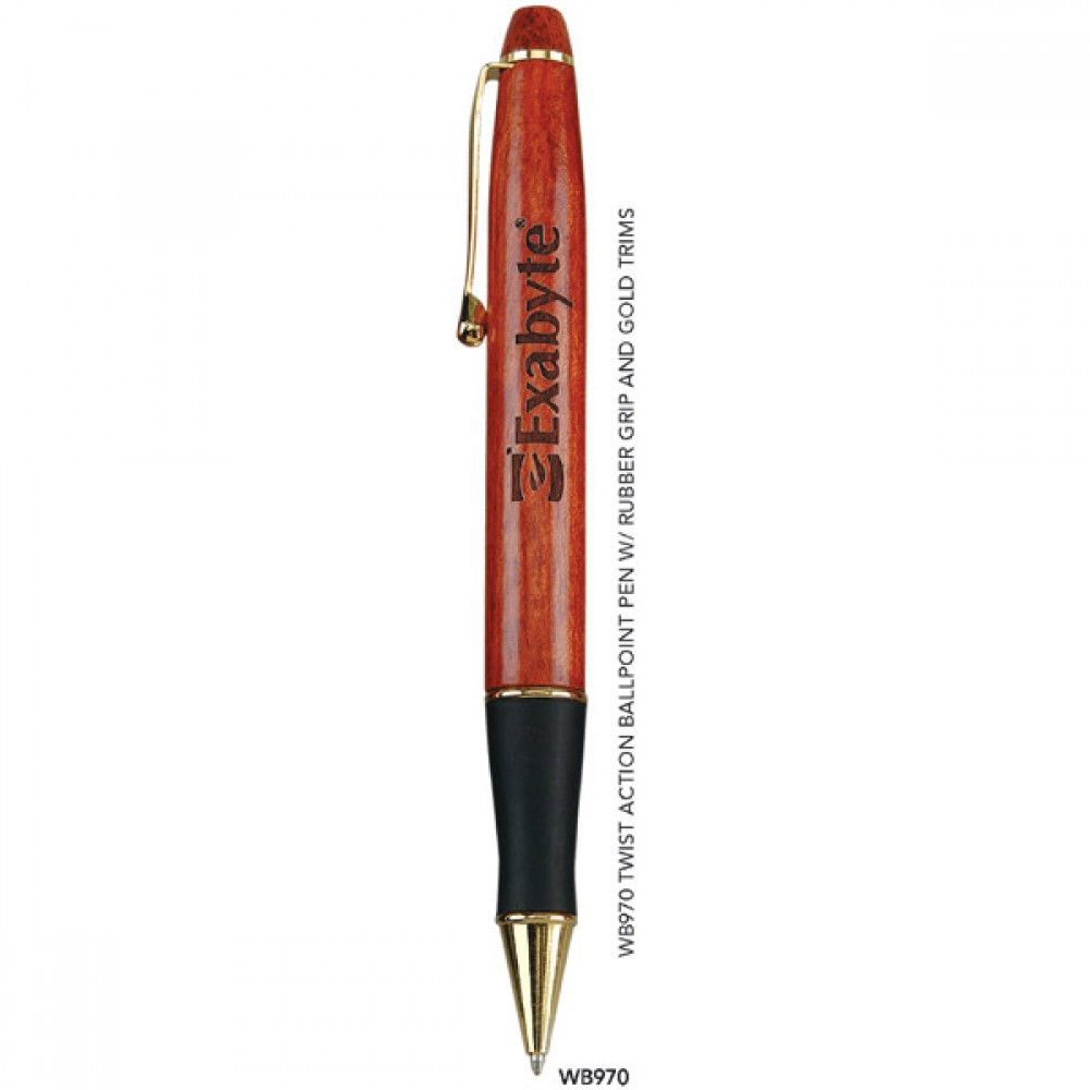 Logo Branded Westin Rosewood Twist Action Ballpoint Pen w/ Rubber Grip & Gold Trims Logo Branded Westin Rosewood Twist Action Ballpoint Pen w/ Rubber Grip & Gold Trims