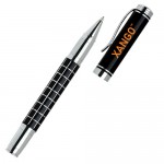 Custom Engraved Calli Rollerball Pen w/Grid Barrel & Chrome Accents
