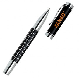 Logo Branded Calli Rollerball Pen w/Grid Barrel & Chrome Accents  Logo Branded Calli Rollerball Pen w/Grid Barrel & Chrome Accents