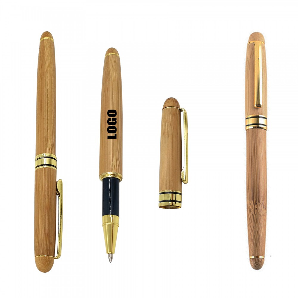 Dual Black Ring Bamboo Pen With Cap Logo Branded