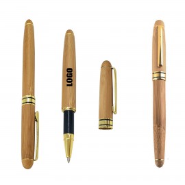 Dual Black Ring Bamboo Pen With Cap Logo Branded