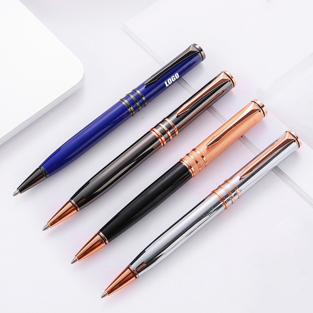 Custom Imprinted Twisted Action Metal Pen With 3 Rings