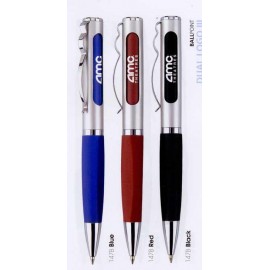 Dual Logo III Ballpoint Pen w/ Rubber Grip & Wavy Clip Custom Engraved