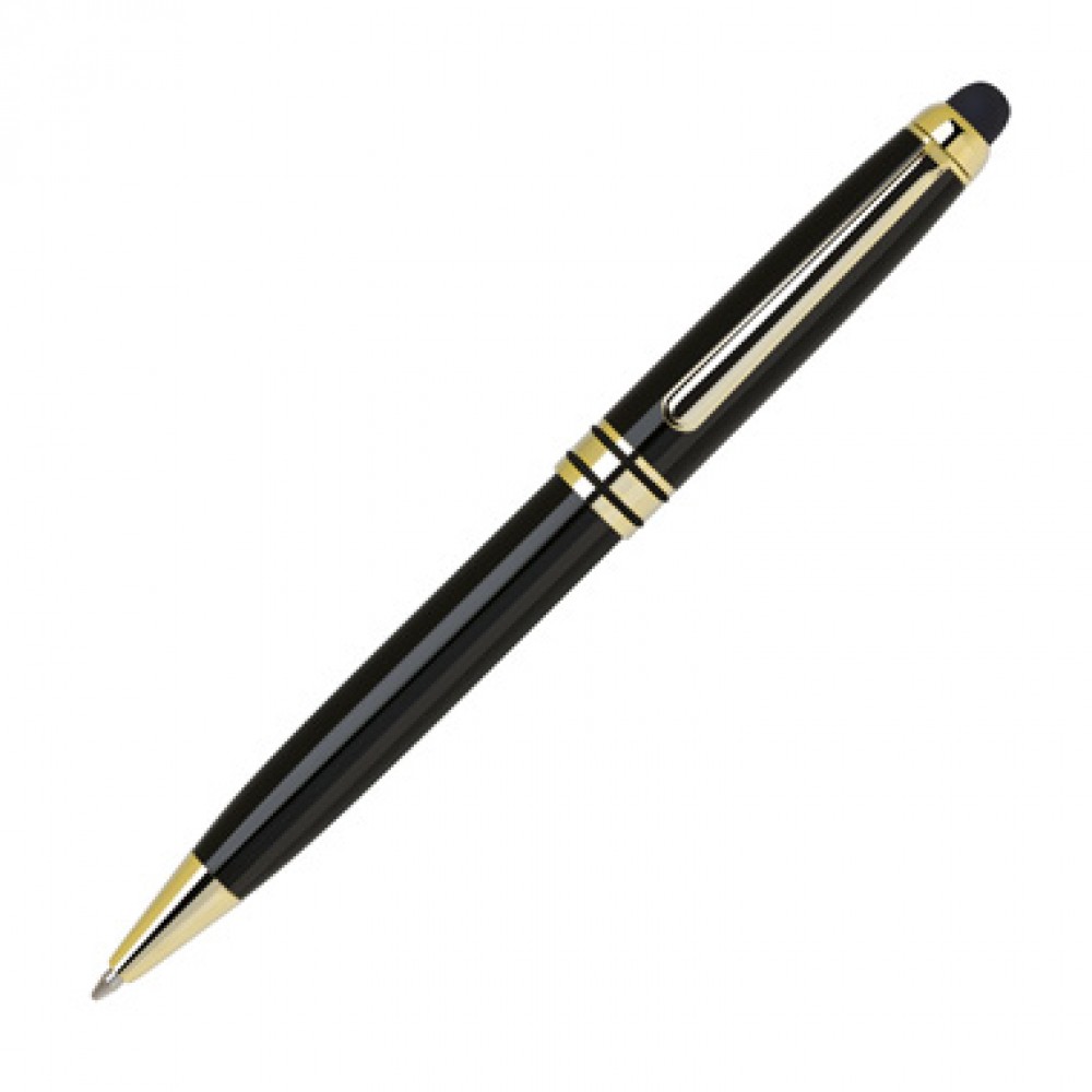 Logo Branded Black Heavyweight Brass Ballpoint Pen w/ Stylus Logo Branded Black Heavyweight Brass Ballpoint Pen w/ Stylus