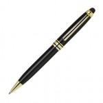 Logo Branded Black Heavyweight Brass Ballpoint Pen w/ Stylus