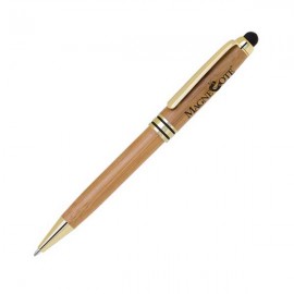 Custom Engraved Twist Action Bamboo Ballpoint Pen W/Capacitive Stylus