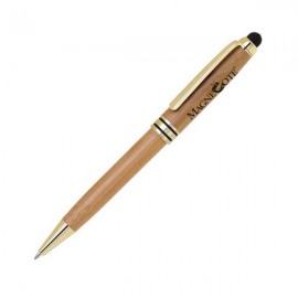 Logo Branded Twist Action Bamboo Ballpoint Pen W/Capacitive Stylus