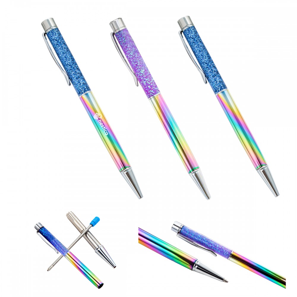 Rainbow Color Gradient Floating Glitter Pen Custom Engraved