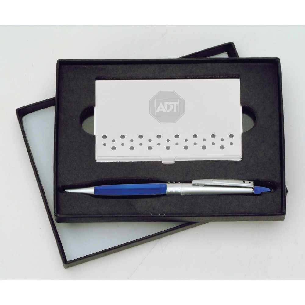 Aspen Gift Set w/ Merced Pen and Wavy Business Card Case Logo Branded