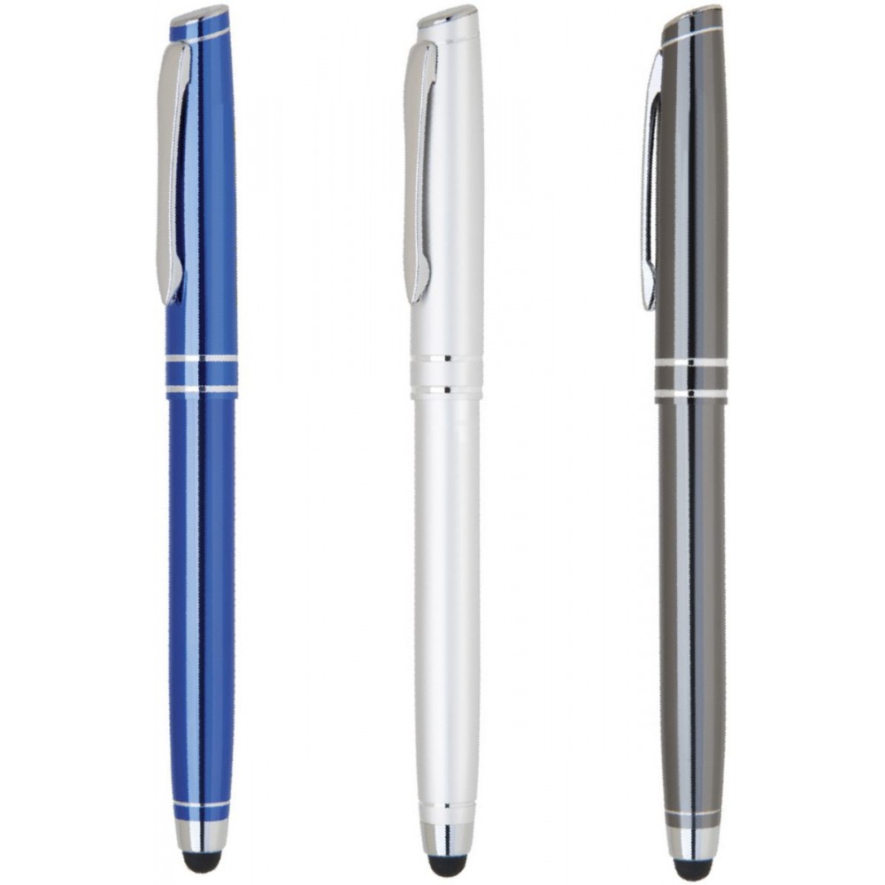 Custom Imprinted Mercury II Series Blue Dual Function Blue Stylus/ Roller Pen