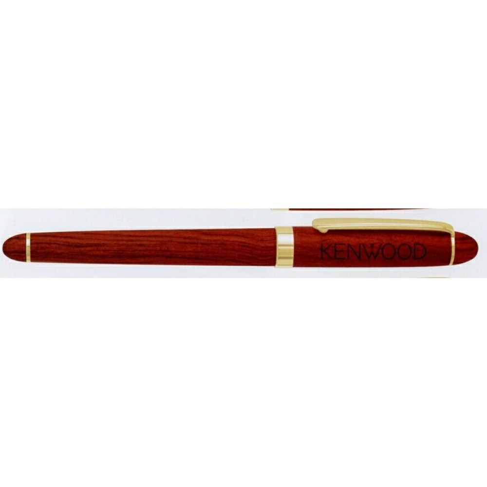 Custom Imprinted Wooden Rosewood Cap Off Roller Ball Pen With Gold Trim
