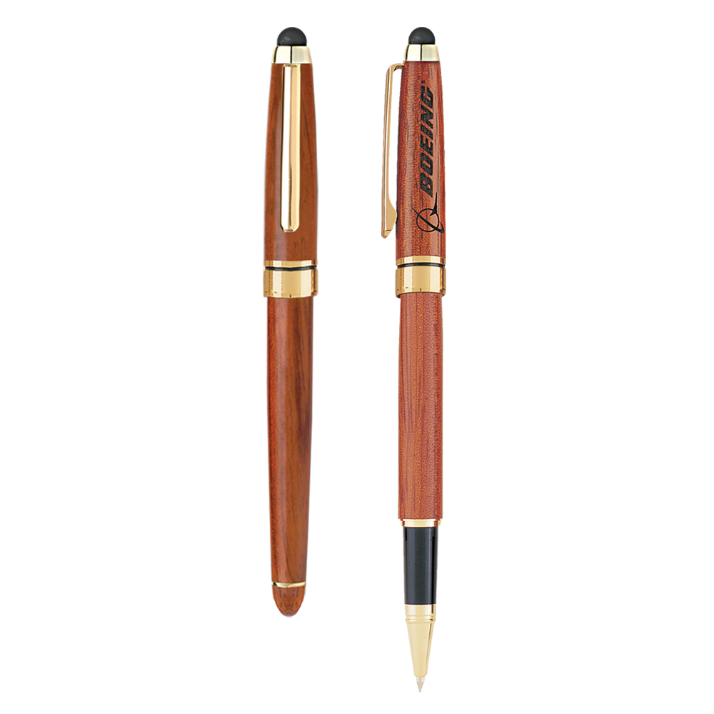 Rosewood Cap Off Rollerball Pen w/Stylus Logo Branded Rosewood Cap Off Rollerball Pen w/Stylus Logo Branded