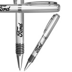 Logo Branded Metal Ribbed Style Rubber Grip Pens