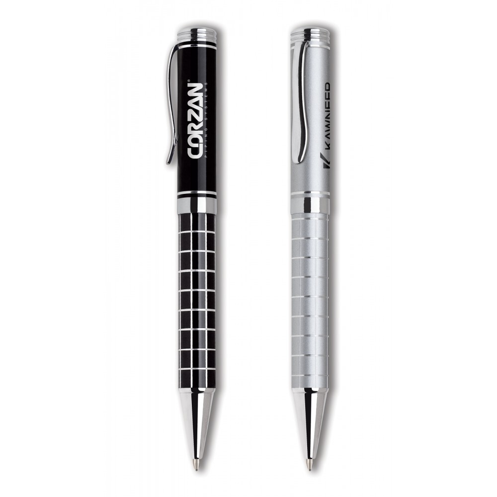 Logo Branded Metal Collection Twist Action Ballpoint Pen w/ Sleek Chrome Accent Logo Branded Metal Collection Twist Action Ballpoint Pen w/ Sleek Chrome Accent