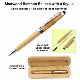 Sherwood Bamboo Ball Pen with a Stylus Logo Branded  Sherwood Bamboo Ball Pen with a Stylus Logo Branded