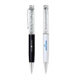 Crystal-I Twist Action Ballpoint Pen w/Silver Crystals & Thick Barrel Logo Branded
