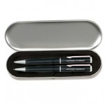 Pencil and Ballpoint Pen w/ Silver Metal Gift Box Logo Branded