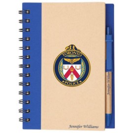 Custom Engraved Spiral Bound Notebook & Harvest Pen - Blue