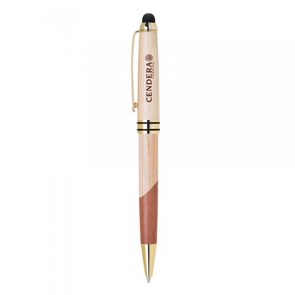 ECO-Friendly Mable/Curvy Design wooden stylus and ballpoint pen Logo Branded