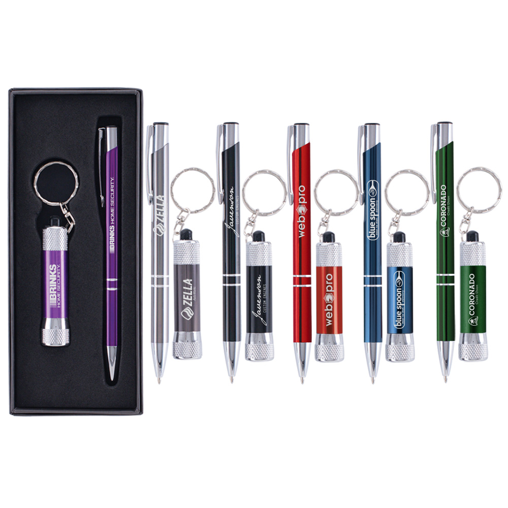 Custom Imprinted Tres-Chic/Chroma - Laser Engraved Metal Pen & Flashlight Gift Set Custom Imprinted Tres-Chic/Chroma - Laser Engraved Metal Pen & Flashlight Gift Set