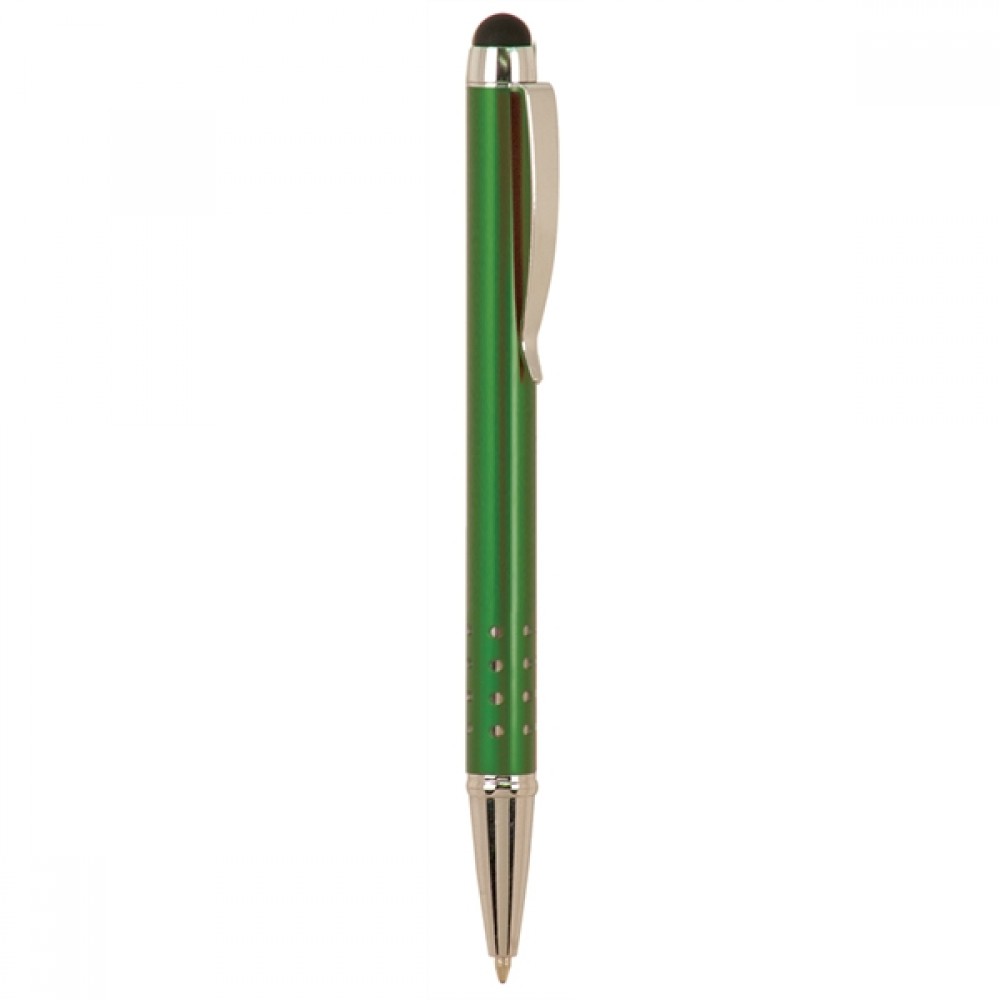Logo Branded Green Pen w/Silver Trim & Stylus