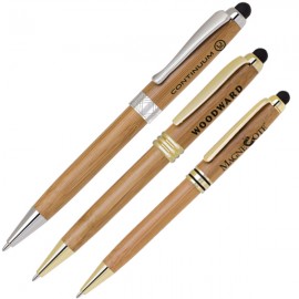 Logo Branded Eco Friendly Bamboo Pen w/ Stylus  Logo Branded Eco Friendly Bamboo Pen w/ Stylus