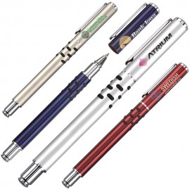 Custom Imprinted Brass Cap-Off Rollerball Pen w/ Protruding Rubber Grip (OUTDATED)