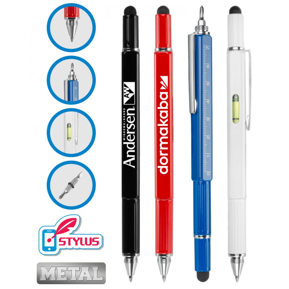Logo Branded 5-in-1 Multi-Tool Stylus Pens Logo Branded 5-in-1 Multi-Tool Stylus Pens