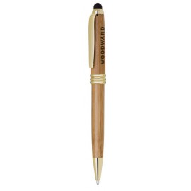 Gold Trim Bamboo Ballpoint Pen & Stylus Custom Engraved