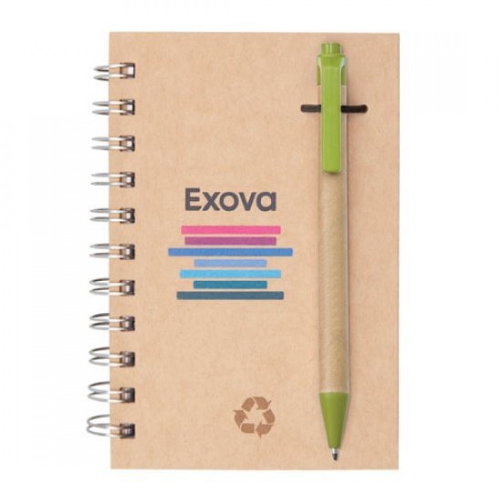 Recycled Notebook/Pen Combo - 4"x6" Green Logo Branded Recycled Notebook/Pen Combo - 4"x6" Green Logo Branded