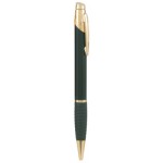 Ball Point Pen - Glossy Black - Black Rubber Grip - Engraves Gold - Blue Ink Logo Branded