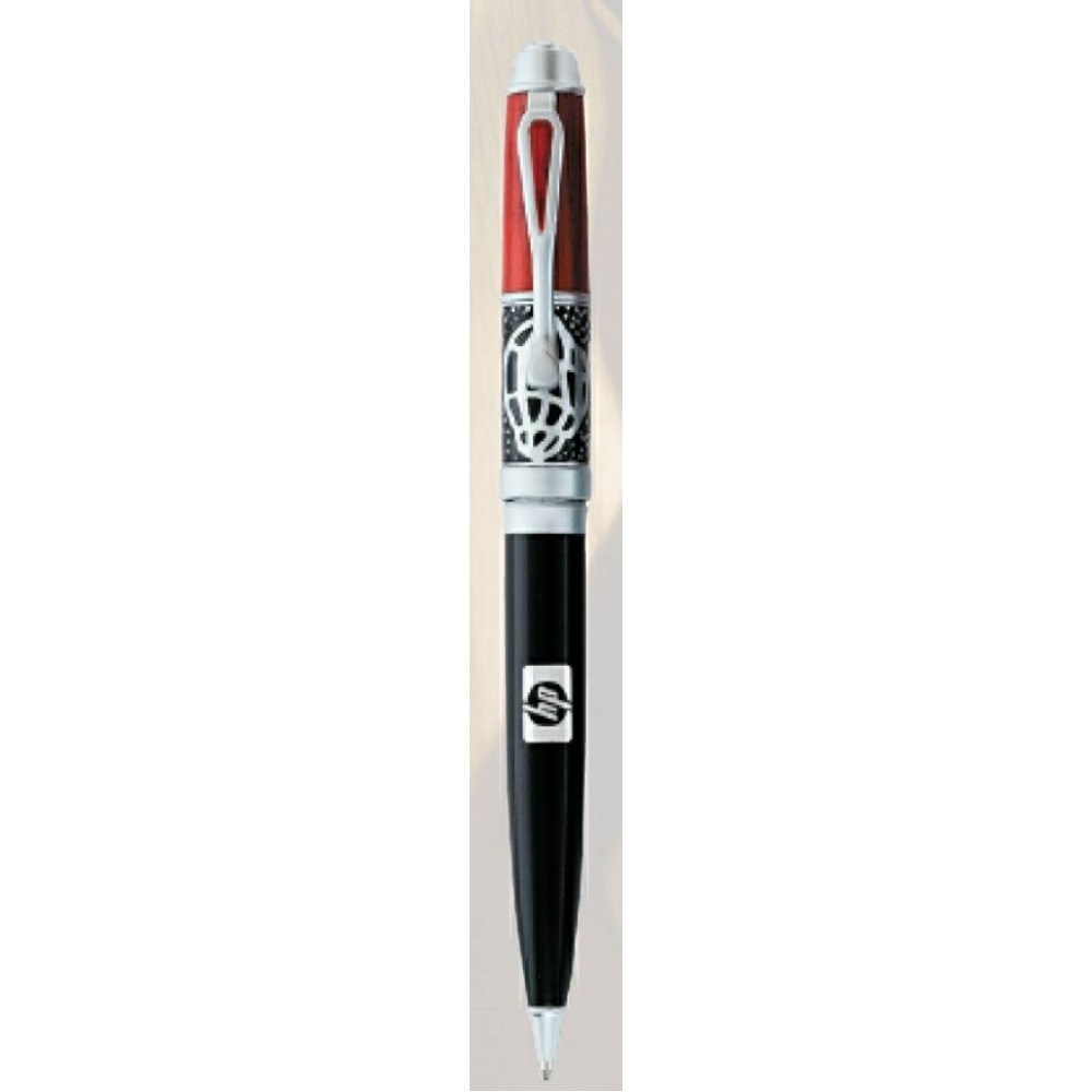 Woodmere Genuine Rosewood & Filigreed Satin Silver Ballpoint Pen Logo Branded