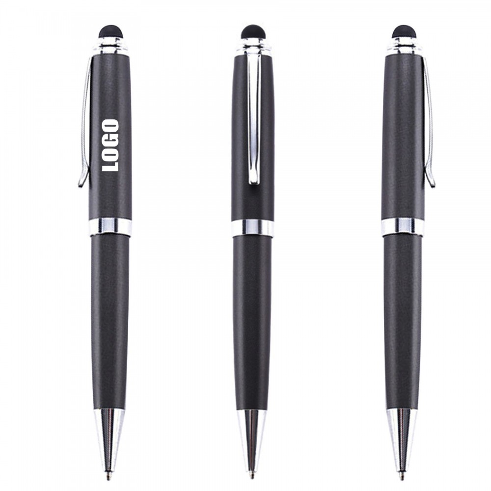 Charcoal Black Twisted Action Metal Pen With Stylus Custom Imprinted Charcoal Black Twisted Action Metal Pen With Stylus Custom Imprinted