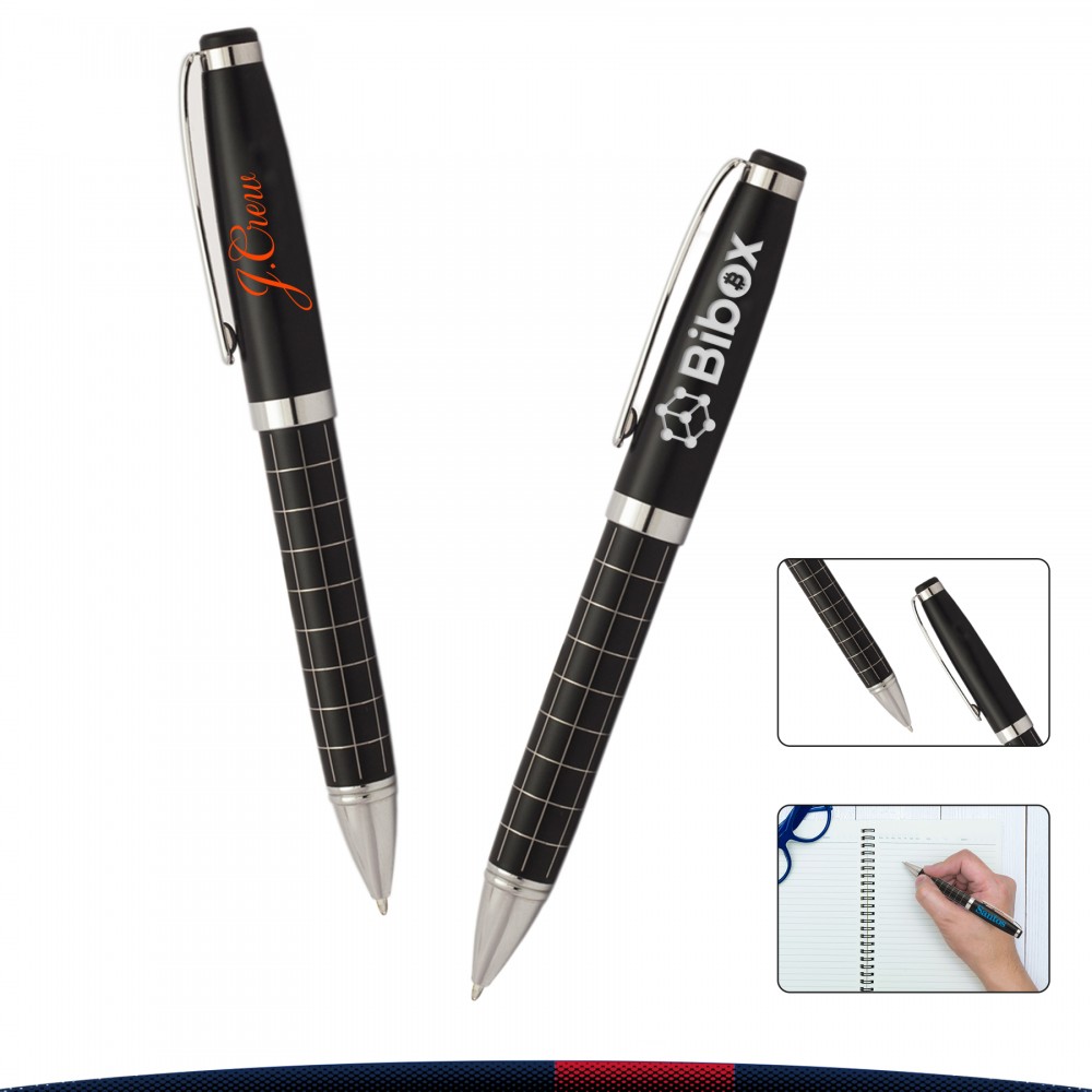 Logo Branded Krisee Grid Metal Ballpoint Pen