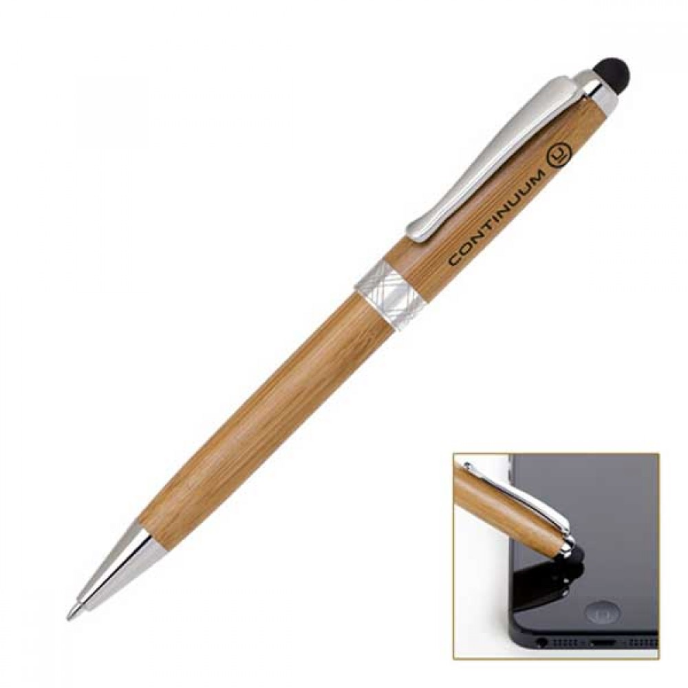 Custom Engraved Bamboo Ballpoint Pen with Capacitive Stylus