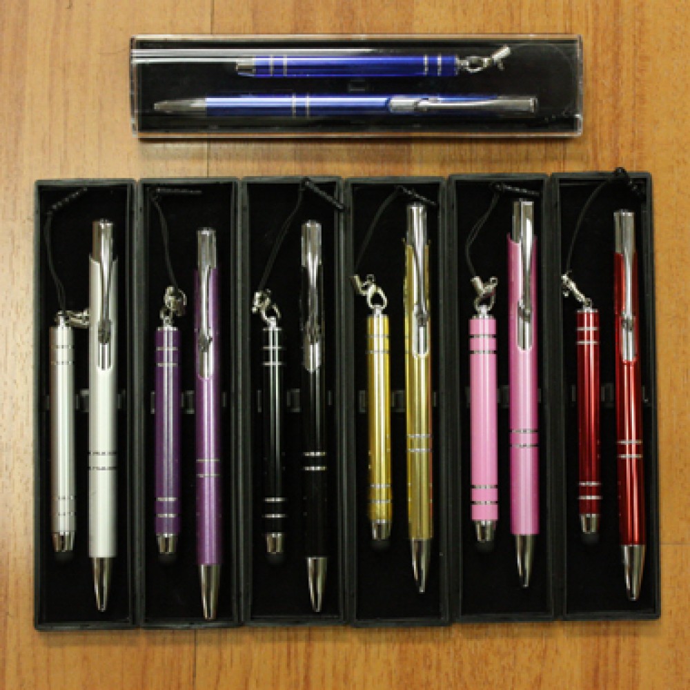 Double Ring Aluminum Ball Pen & Smart Phone Screen Stylus Set Custom Imprinted