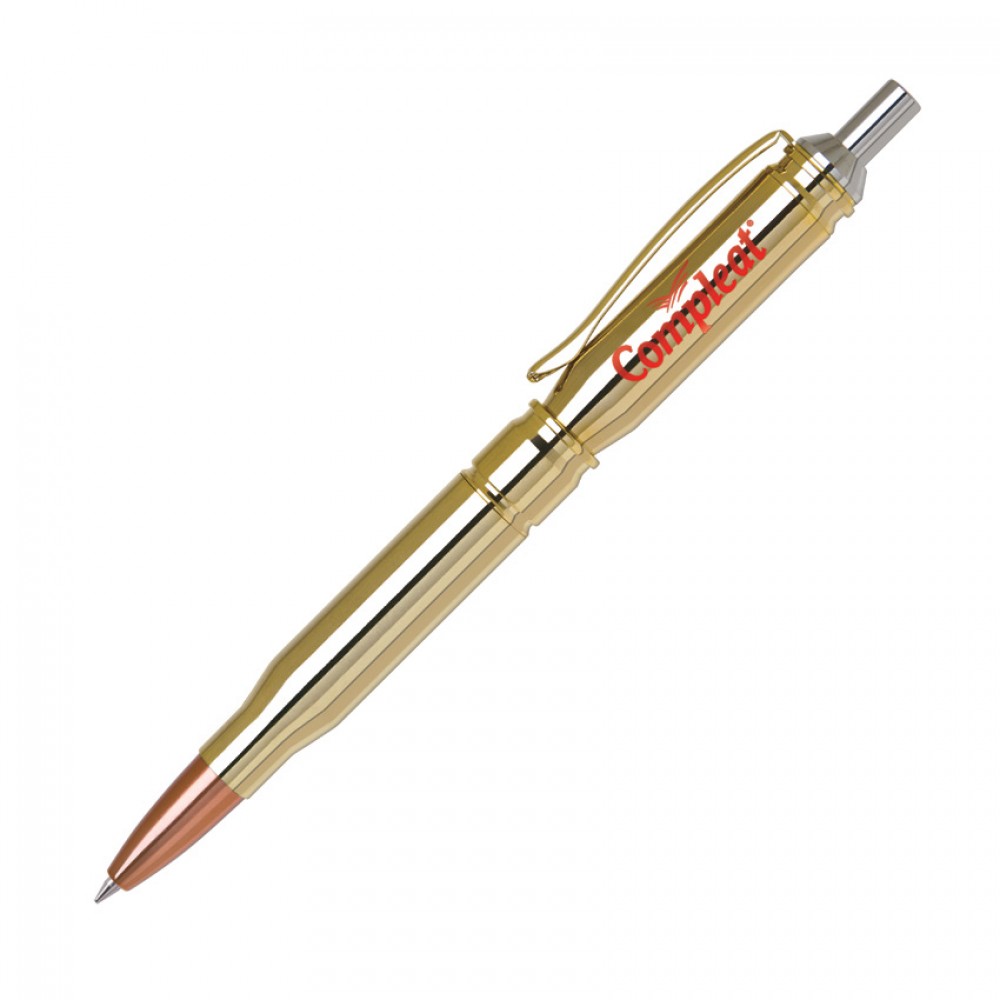 Custom Engraved Brass Bullet Ball Point Pen (Silver Top)