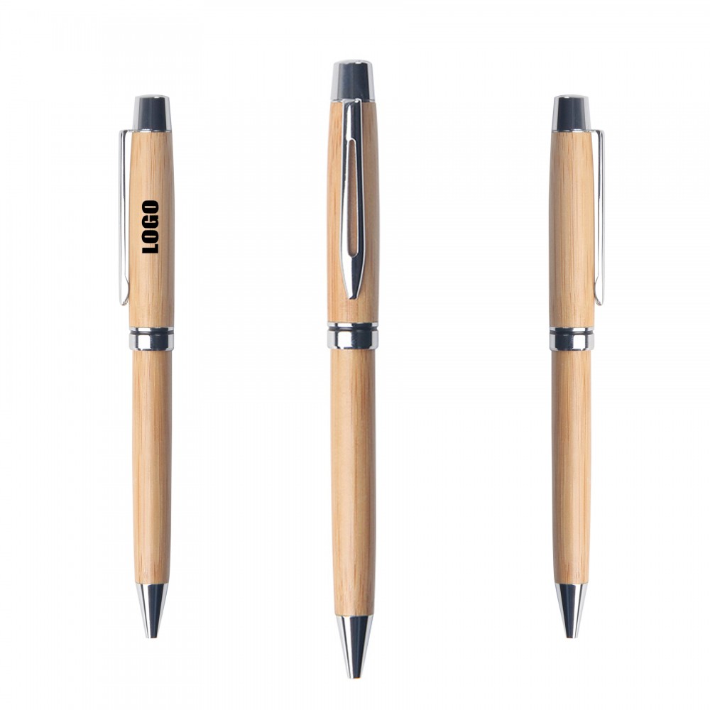 Twisted Action Bamboo Pen With Hollow Clip Logo Branded