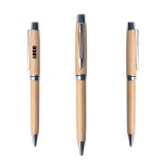 Twisted Action Bamboo Pen With Hollow Clip Logo Branded