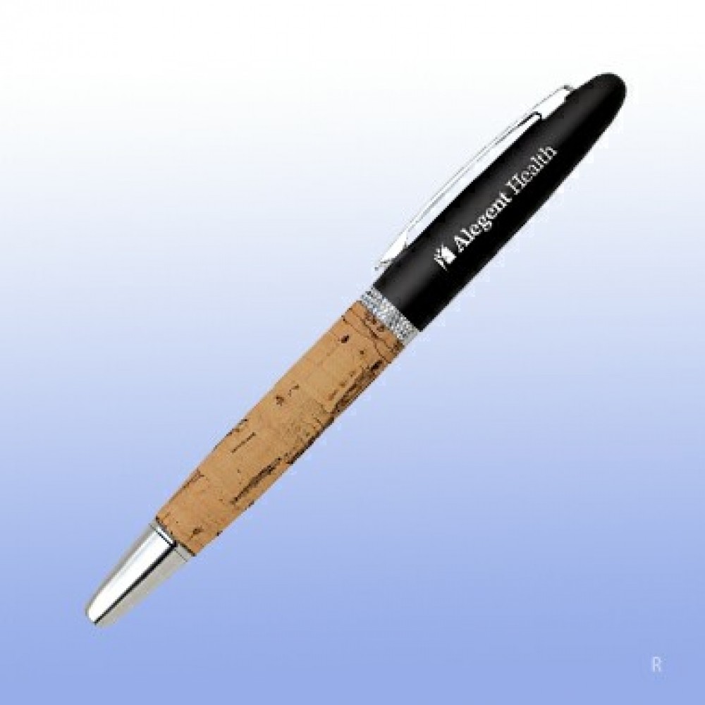 Matte Black Cork Roller Ball Pen (Screened) Custom Engraved Matte Black Cork Roller Ball Pen (Screened) Custom Engraved