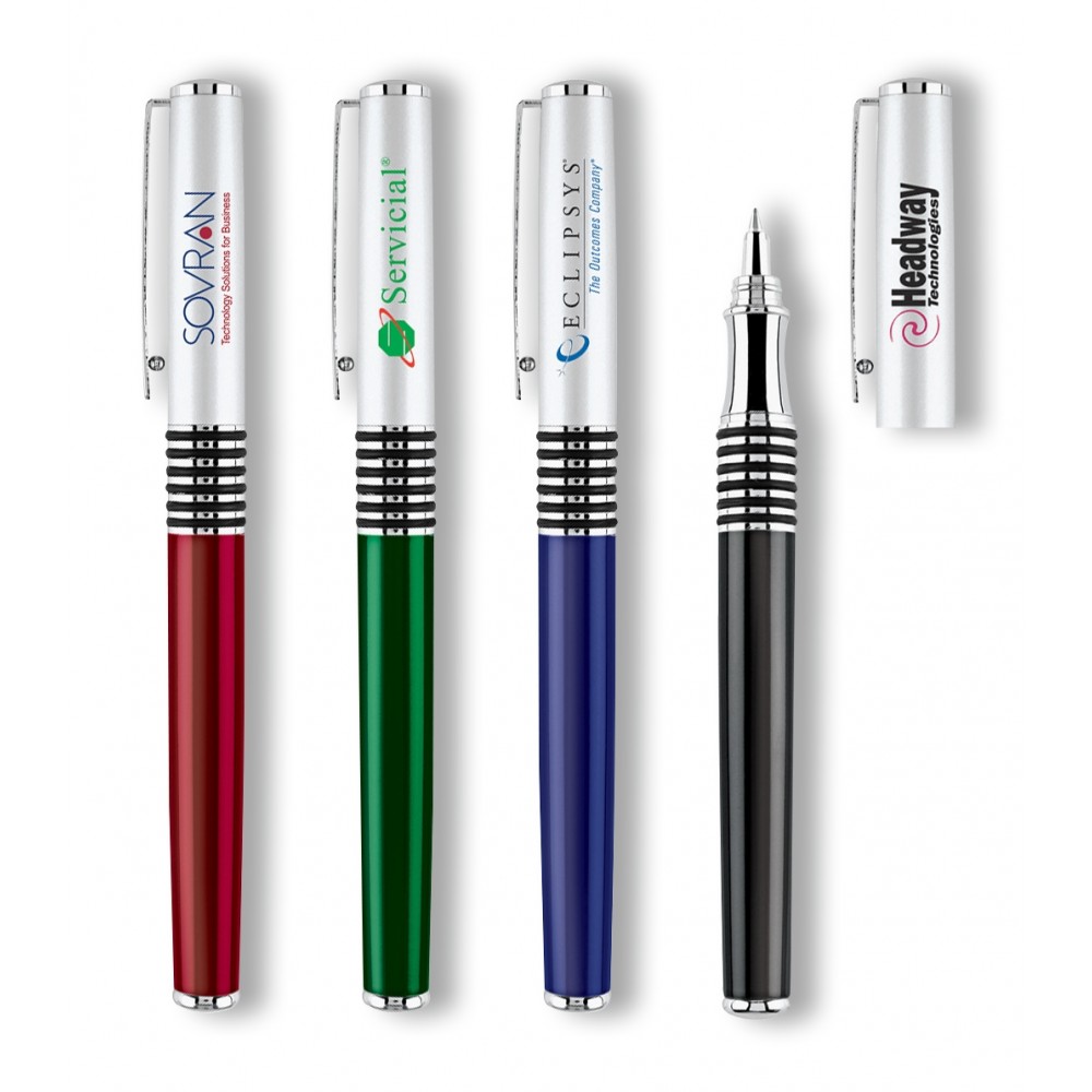 Logo Branded Metal Collection Cap Action Ballpoint Pen w/ Satin Chrome Cap Logo Branded Metal Collection Cap Action Ballpoint Pen w/ Satin Chrome Cap