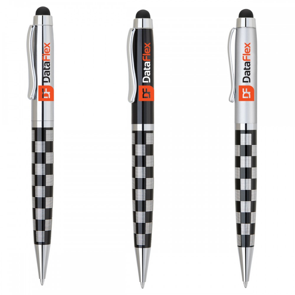 Korra Checkered Twist Action Ballpoint Pen w/Stylus Custom Engraved