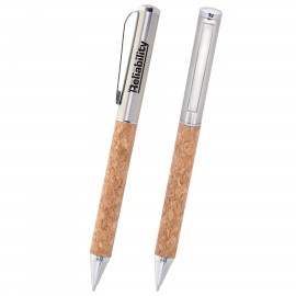 Cork Twist Ballpoint Pen w/ Silver Accents Logo Branded