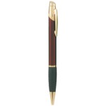 Ball Point Pen - Glossy Burgundy - Black Rubber Grip - Engraves Gold - Blue Ink Logo Branded