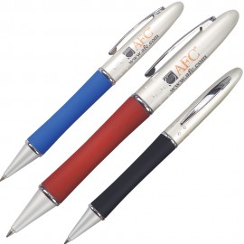 Custom Engraved Twist Action Ballpoint Pen w/ Solid Brass Cap & Rubberized Barrel