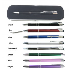 Sleek Anodize Aluminum Stylus Ball Pen In Tin Metal Case Custom Engraved